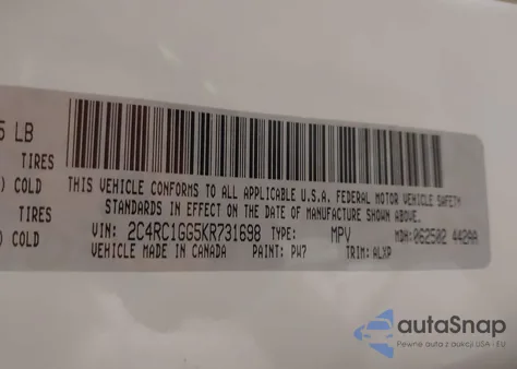 2019 Chrysler Pacifica Limited from USA, damaged, VIN 2C4RC1GG5KR731698
